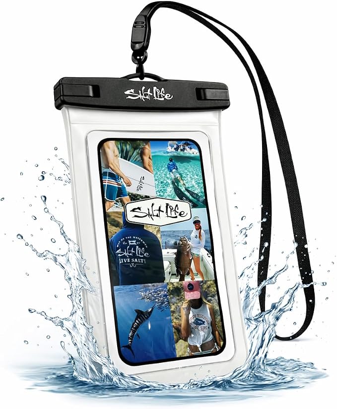 Salt Life Waterproof Phone Bag Sleeve – IPX8 100% Waterproof Protection, Universal Phone Pouch with Touchscreen Clear Window, Secure Seal Closure & Lanyard for Beach, Pool, Kayak & Travel (Aqua)
