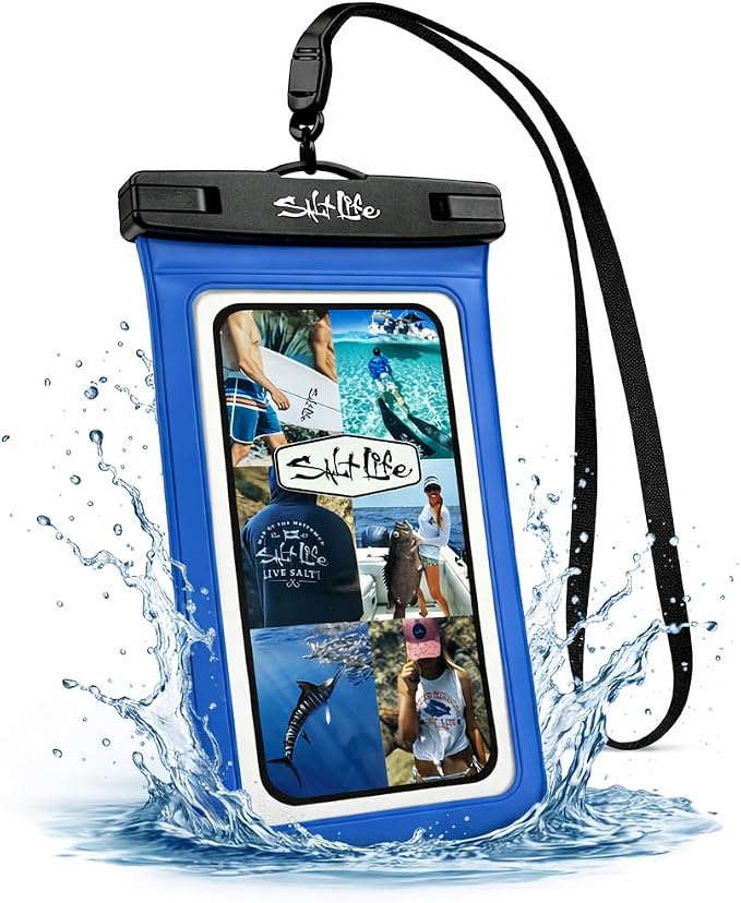 Salt Life Waterproof Phone Bag Sleeve – IPX8 100% Waterproof Protection, Universal Phone Pouch with Touchscreen Clear Window, Secure Seal Closure & Lanyard for Beach, Pool, Kayak & Travel (Aqua)