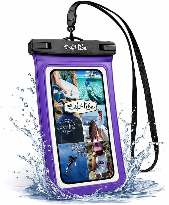 Salt Life Waterproof Phone Bag Sleeve – IPX8 100% Waterproof Protection, Universal Phone Pouch with Touchscreen Clear Window, Secure Seal Closure & Lanyard for Beach, Pool, Kayak & Travel (Aqua)
