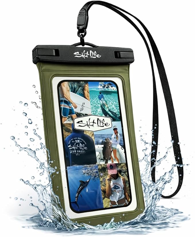 Salt Life Waterproof Phone Bag Sleeve – IPX8 100% Waterproof Protection, Universal Phone Pouch with Touchscreen Clear Window, Secure Seal Closure & Lanyard for Beach, Pool, Kayak & Travel (Aqua)