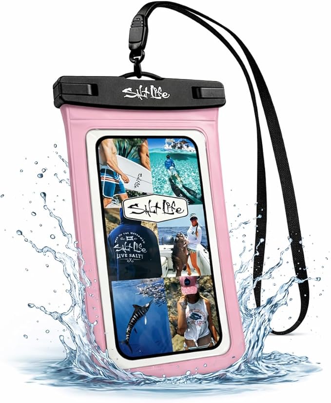 Salt Life Waterproof Phone Bag Sleeve – IPX8 100% Waterproof Protection, Universal Phone Pouch with Touchscreen Clear Window, Secure Seal Closure & Lanyard for Beach, Pool, Kayak & Travel (Aqua)