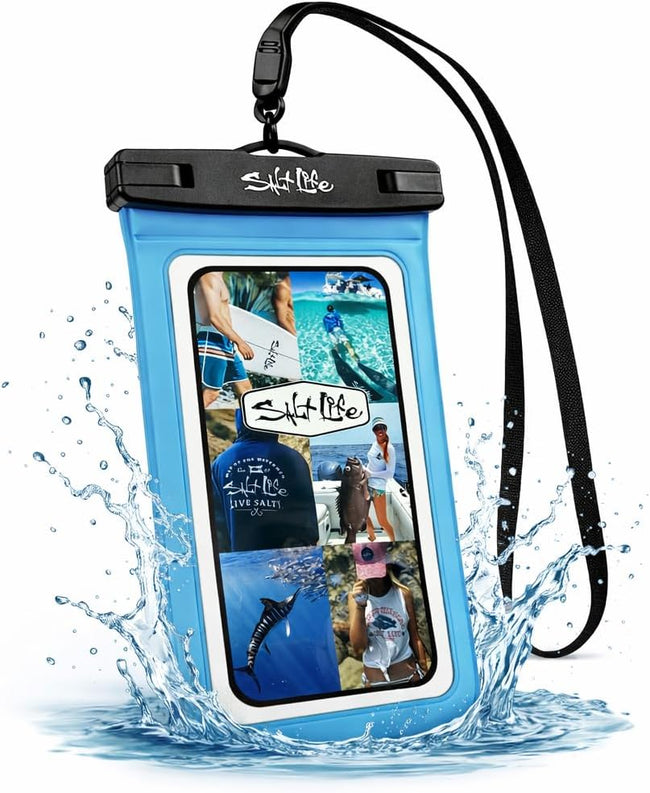 Salt Life Waterproof Phone Bag Sleeve – IPX8 100% Waterproof Protection, Universal Phone Pouch with Touchscreen Clear Window, Secure Seal Closure & Lanyard for Beach, Pool, Kayak & Travel (Aqua) Hover Image