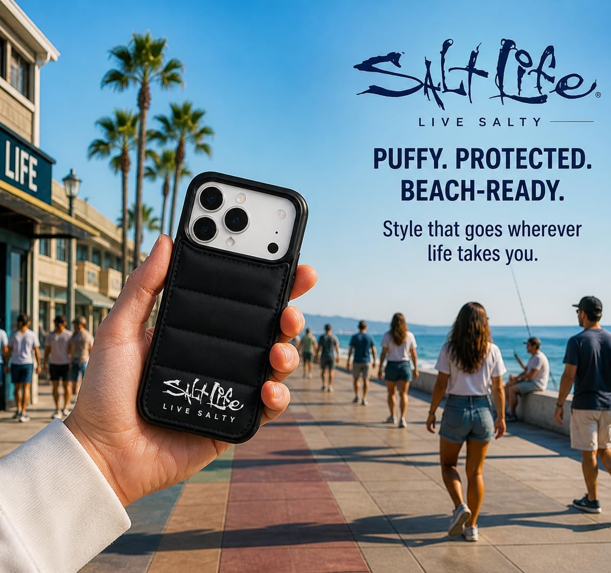 Salt Life Case for iPhone 16 & iPhone 17, Quilted Soft-Touch Silicone Phone Cover, Shock-Absorbing Protective Case with Puffy Cushion Grip (Sand, iPhone 16)