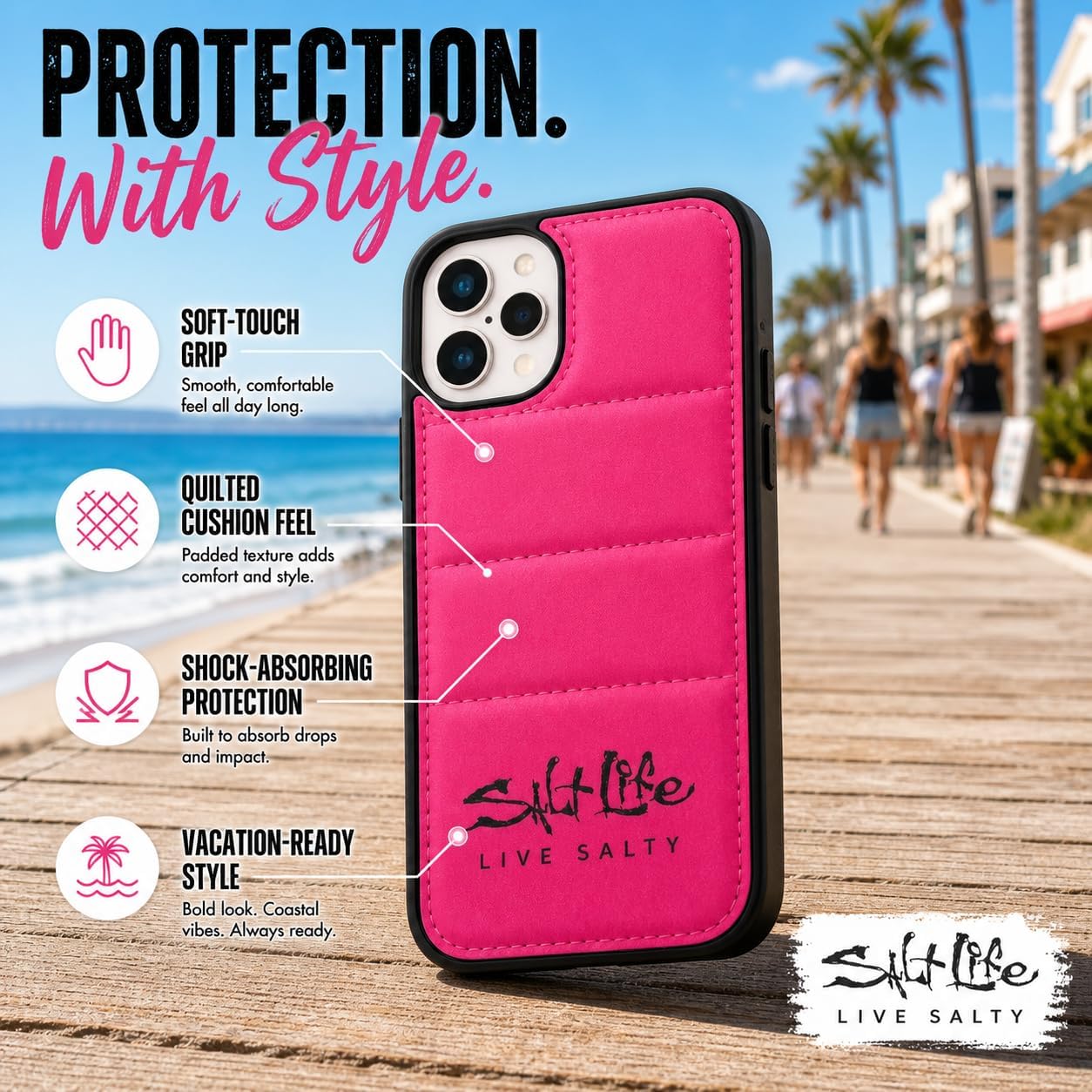 Salt Life Case for iPhone 16 & iPhone 17, Quilted Soft-Touch Silicone Phone Cover, Shock-Absorbing Protective Case with Puffy Cushion Grip (Sand, iPhone 16)