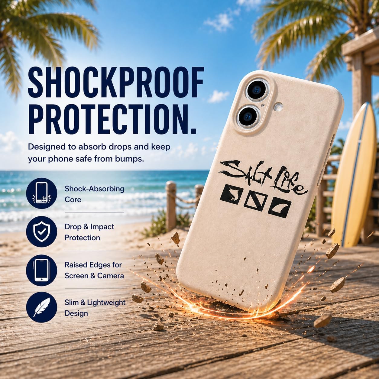 Salt Life Case for iPhone 16 & iPhone 17, Slim Shock-Absorbing Protective Phone Cover, Soft-Touch Grip, Wireless Charging Compatible with Raised Camera Protection
