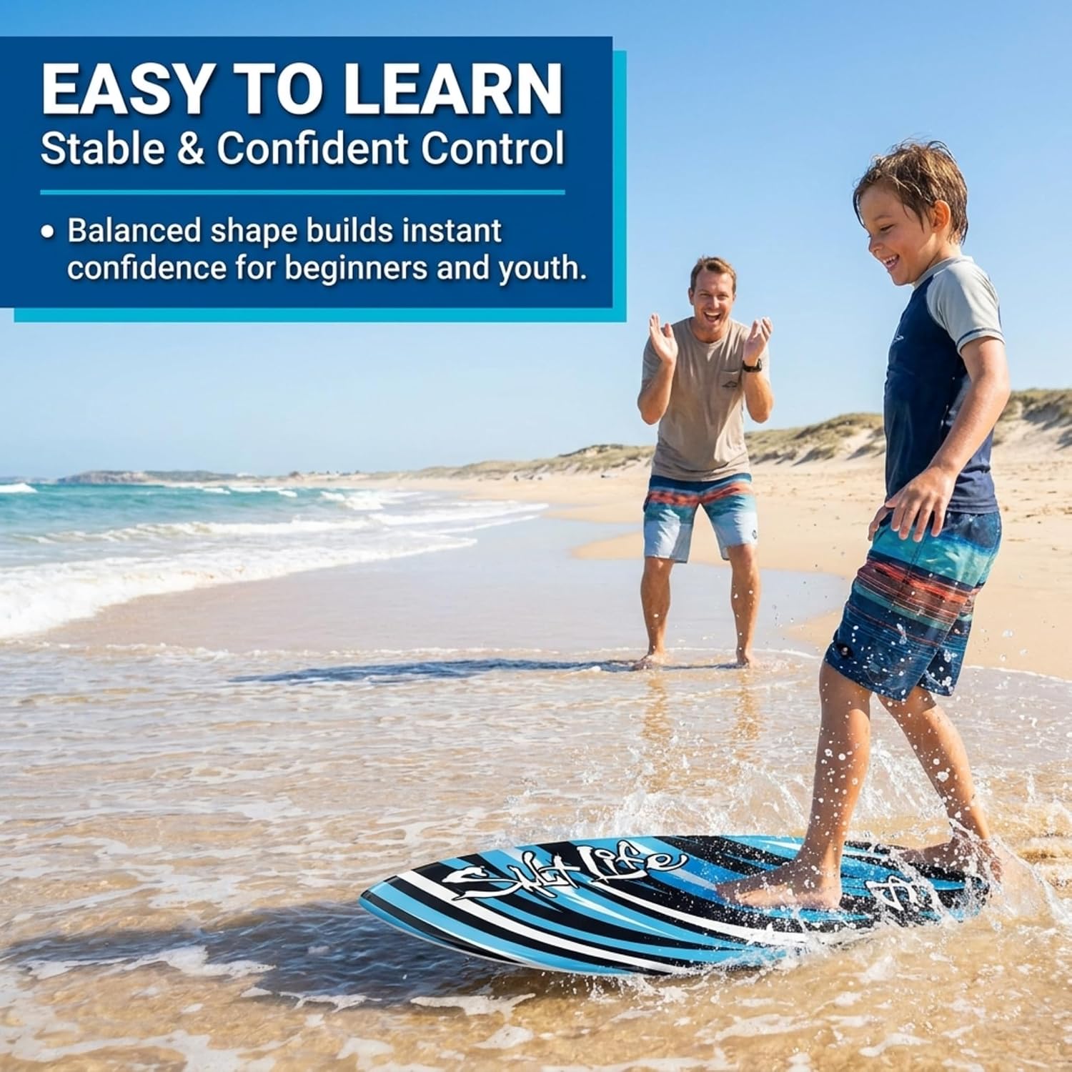 SALT LIFE Fiberglass Compression Skimboard – High-Performance Beach Skim Board for Kids, Teens & Adults – Lightweight Durable Design for Flatland & Shorebreak – 38, 42, 44, 53 in