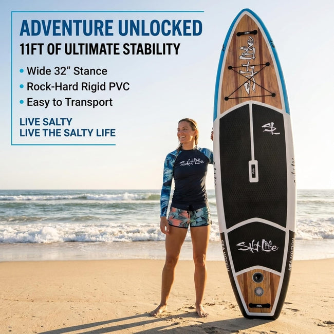 SALT LIFE Inflatable Paddle Board Wide Stable iSUP with Non-Slip EVA Deck, Drop-Stitch Double-Rail Construction, Paddle Board Kit with Paddle, Pump, Leash & Fins Main Image
