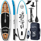 SALT LIFE Inflatable Paddle Board Wide Stable iSUP with Non-Slip EVA Deck, Drop-Stitch Double-Rail Construction, Paddle Board Kit with Paddle, Pump, Leash & Fins