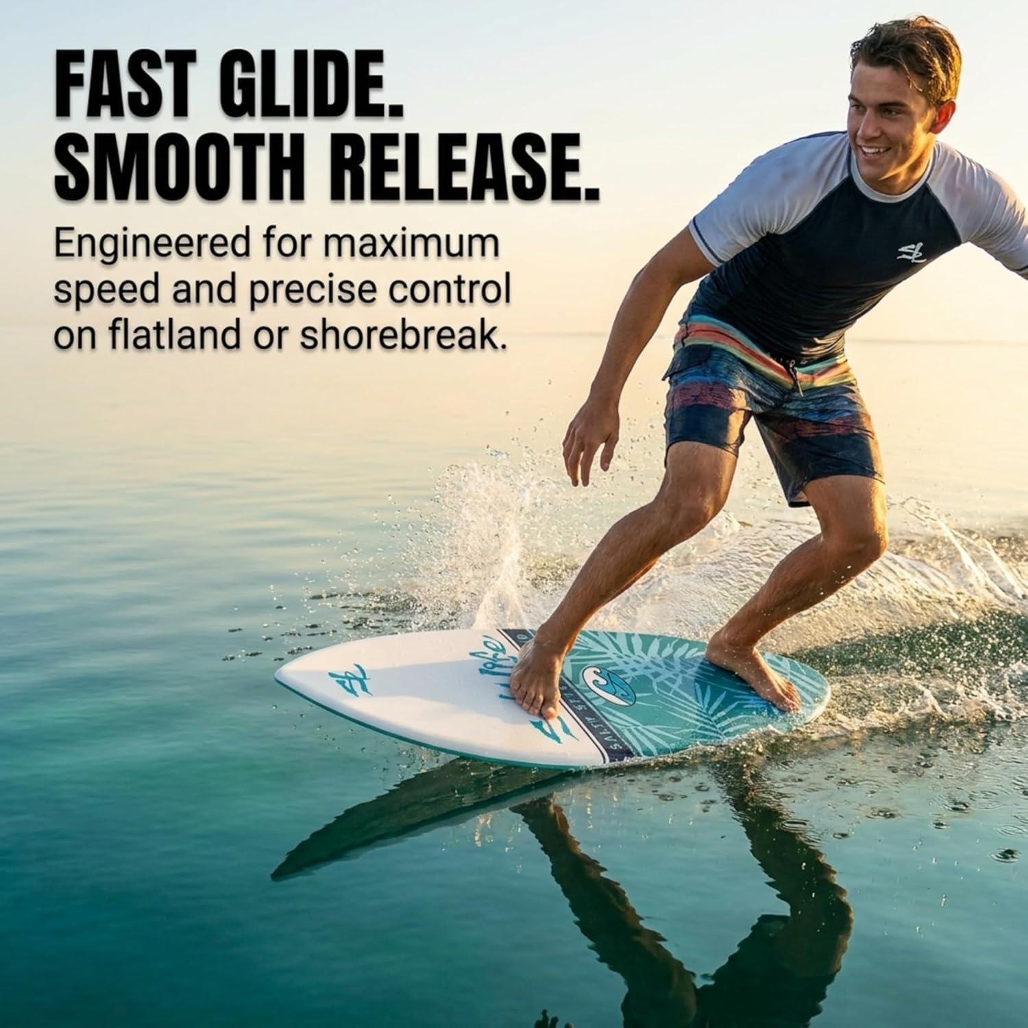 SALT LIFE Fiberglass Compression Skimboard – High-Performance Beach Skim Board for Kids, Teens & Adults – Lightweight Durable Design for Flatland & Shorebreak – 38, 42, 44, 53 in